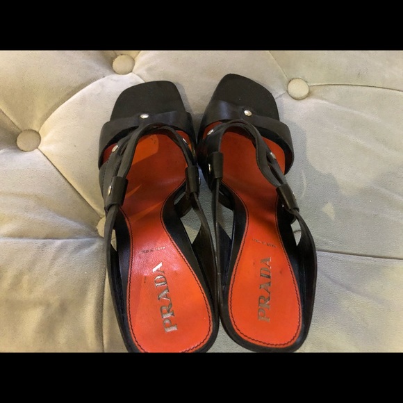 Prada Sandals size 8 /39 Black Leather Heel - Picture 7 of 10